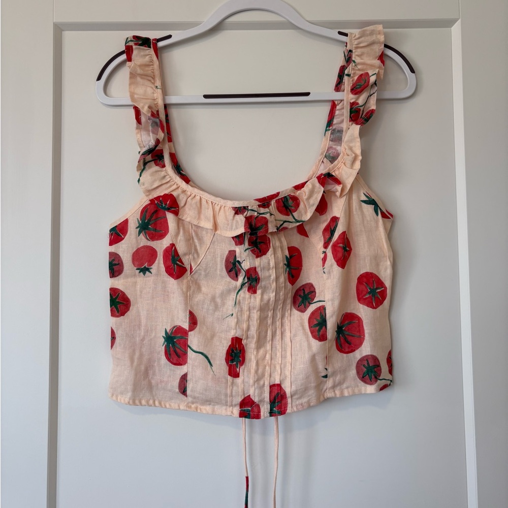 Tomato Print Ruffle Strap Crop Top